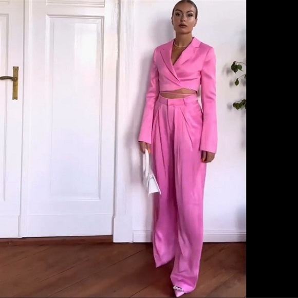 Zara Full Length Satin Effect Pants Pink - Picture 2 of 9